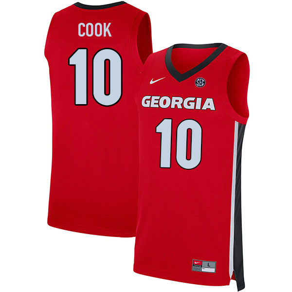 Georgia Bulldogs #10 Aaron Cook College Basketball Jerseys Sale-Red